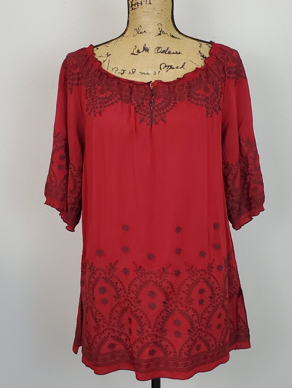 Sundance Embroidered Puff Sleeve Tunic Sz S